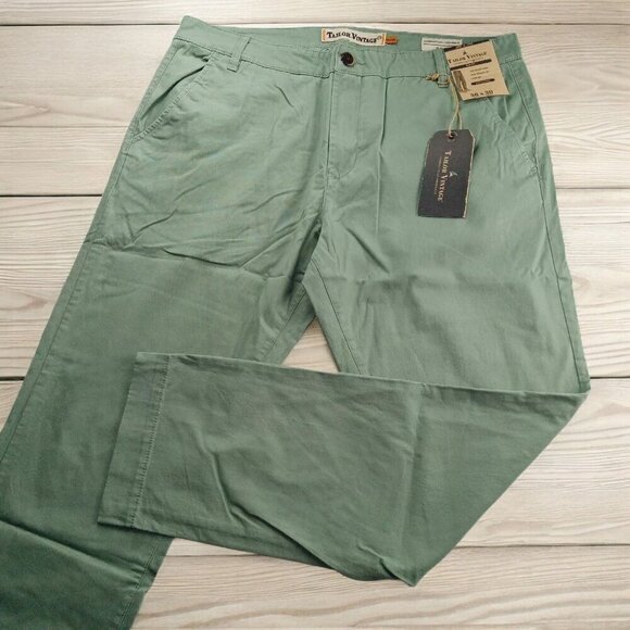 Tailor Vintage Mens Slim Fit Stretch Chino Pant Size 36 X 30 Chinois Green NEW